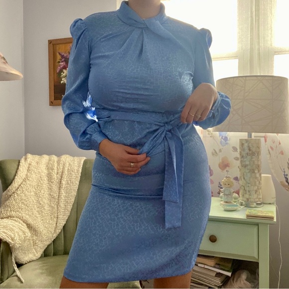 VINTAGE Hal Ferman Sky Blue Long Sleeve Dress - Picture 2 of 7